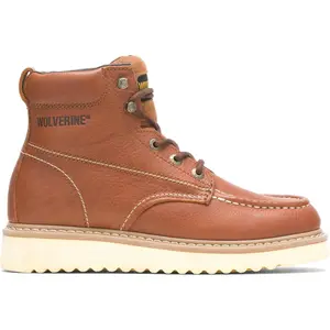 Wolverine Men's 6" Moc-Toe Soft Toe Work Wedge Leather Brown Work Footwear