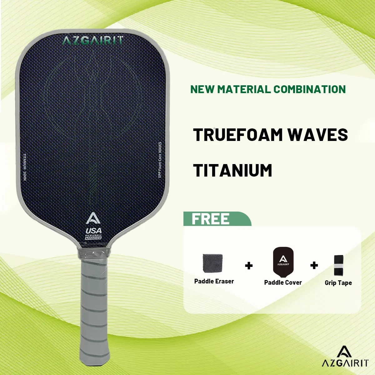 Azgairit Tomahawk Elongated Shape Player Floating Energy wave core 16mm Thickness titanium Carbon Fiber Pickleball Paddle