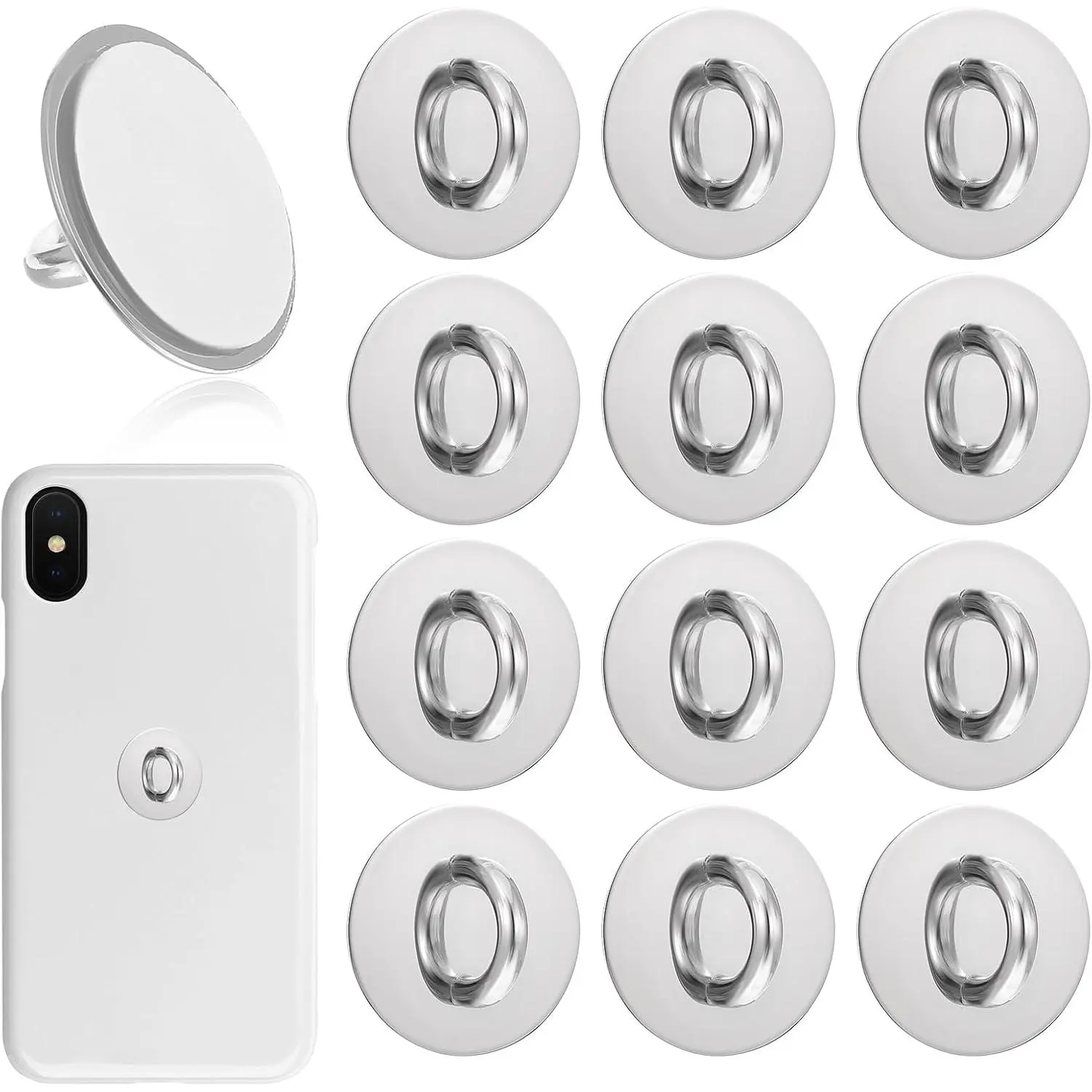 12 count Phone Charm Hook,  Metal Finger Ring Stand Adhesive Round Phone Finger Grip Holder Cute Universal Phone Grip Loop for Mobile Phone Case Pad Tablet DIY Accessories