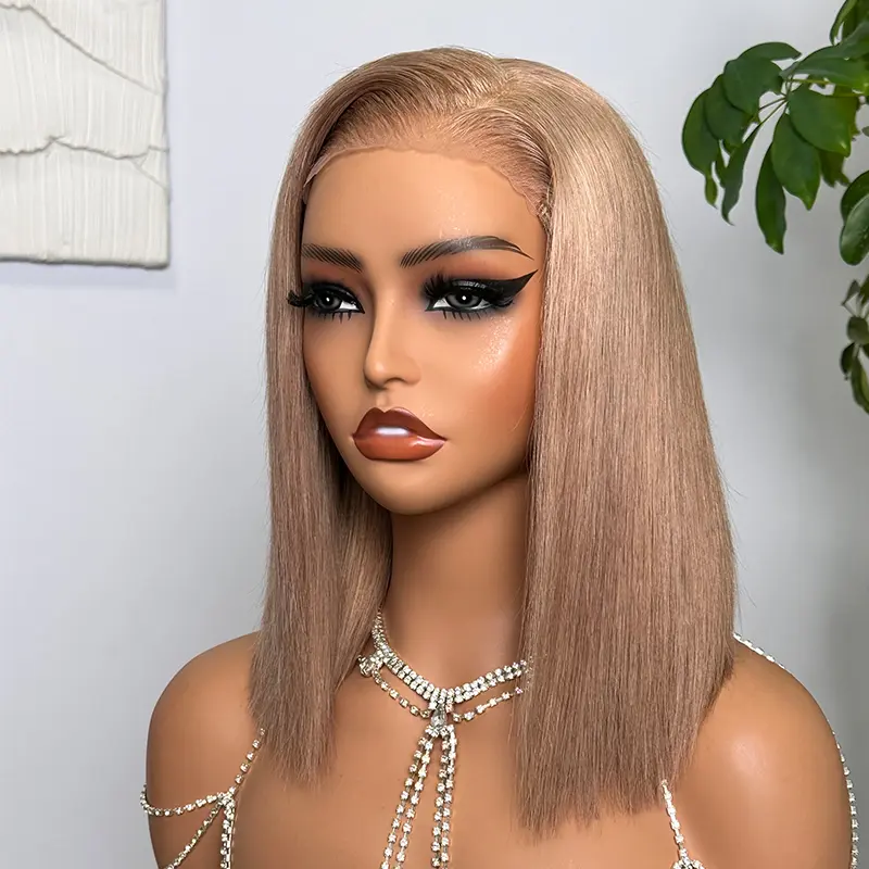 [MTB] Megalook 6x5 Inches Glueless Straight Bob Wig, 100% Human Hair with Realistic Invisible Knots, Female Glueless Construction Wig for Beginners