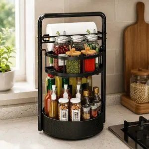 360° Rotating Spice Rack Organizer, 2-Tier Lazy Susan Turntable for Kitchen Countertop, Adjustable Metal Pantry Storage Rack, Multi-Purpose Spice Shelf Organizer for Oils, Seasonings, Bathroom & Coffee Station