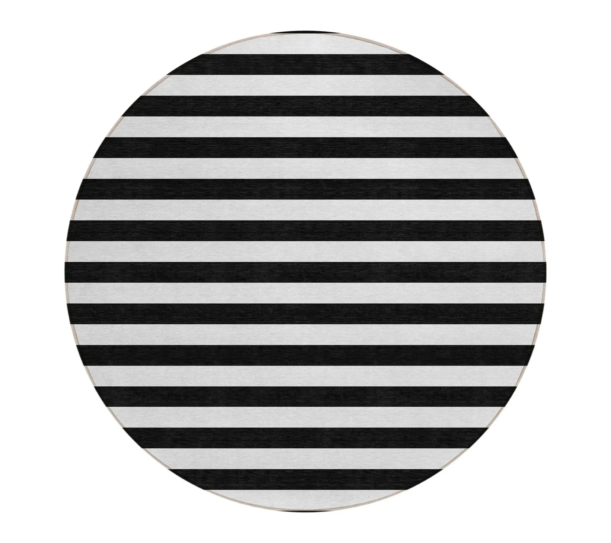 HomeRoots 8' Round Black and White Round Striped Washable Rug