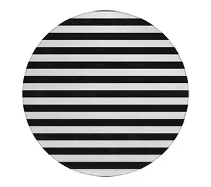HomeRoots 8' Round Black and White Round Striped Washable Rug