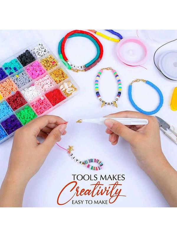 13000pcs/10600pcs/8800pcs/6000pcs/5100pcs/3500pcs/2400pcs/2000pcs Clay Bead Bracelet Making Kit For Beginners, College Friendship Letter Beads Kit, Includes Pendants And Elastic Cord, DIY Alphabet Beads Bracelet Kit, Party Gift