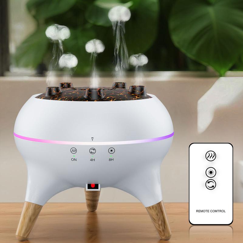 Dynamic Multi-Spray Aromatherapy Machine Desktop Flame Humidifier Household Large Fog Colorful Light with Remote Control Jellyfish Diffuser