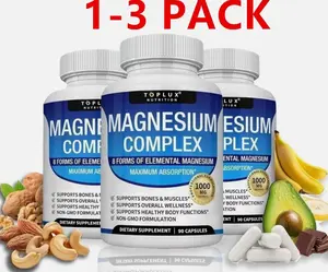 Toplux High-Potency Magnesium Complex Supplement 8Elemental 1000mg - Magnesium Glycinate, Citrate, Malate,Taurate, Chelated for Easy Absorption for Bones, Muscle,Recovery, Energy, Vegan Non-GMO, 90 Capsulesmagnesium complex for women and men Healthcare