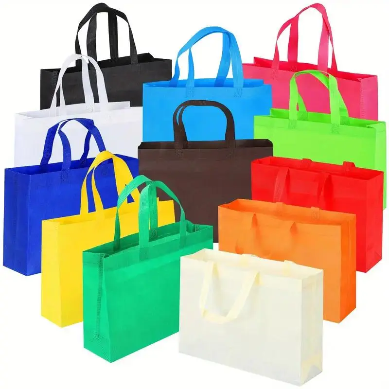 Colorful Reusable Non-woven Fabric Bag, 12pcs/set Colorful Grocery Store Bags with Handle, Gift Bag for Party, Lightweight Shopping Bag, Reusable Shopping Bags, Shopping Bags for Groceries, Home Decor & Festive Supplies