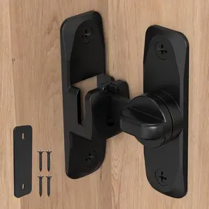 90/180 Degree Barn Door Locks and Latches, Safety Aluminum Sliding Door Latch, Small Flip Locks for Barn, Bathroom, Cabinet, Garden, Window (Black-1PC)