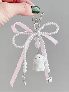 Cute Dog Design Keychain, Cute Plush Dog Pendant Keychain with Bowknot, Fashion Accessories for Women & Girls, Perfect Gift for Dog Enthusiasts, Bag Pendant Keychain