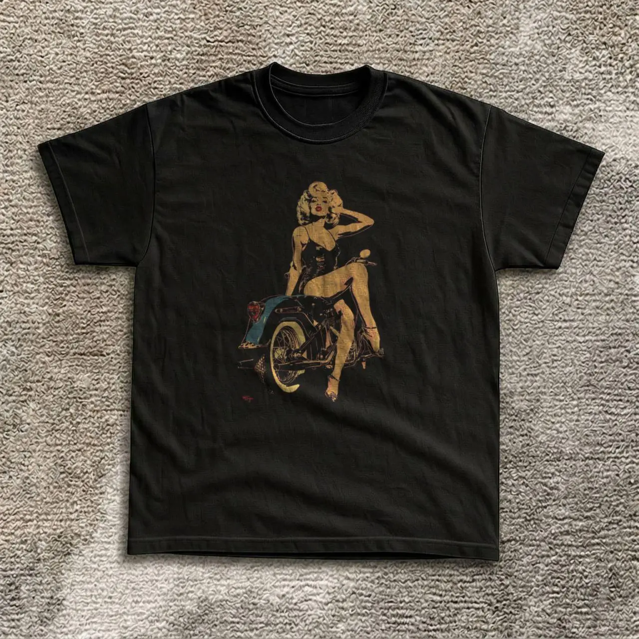 Gildan Men's Black T-shirt, Vintage Pin Up Girl Shirt, Retro Motorcycle Tee, Rockabilly Graphic Shirt, Biker Girl Tee, Americana Vintage Fashion Shirt