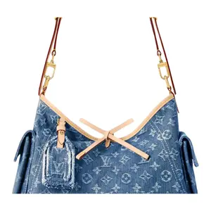 Louis Vuitton Carryall Small Crossbody Shoulder Bag for Women in White with Blue Accents, Cowhide Leather, Gold-Tone Logo Hardware