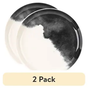 2 Pack Stoneware Salad Plate Microwave Dishwasher Oven Safe Round Abstract Grey Drip Collection Drip Pattern Home Kitchen Decor