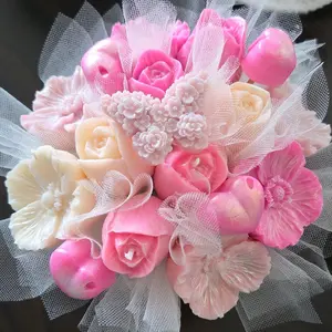 Elegant Pink & Cream Rose Bouquet with Tulle Accents for Special Occasions and Home Decor