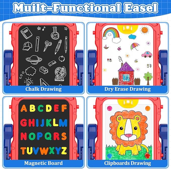 【New Easel】Easel for Kids,Toddler Toys for Ages 2-4, Double-Sided Magnetic Kids Art Easel for 2 Year Old Boy Birthday Gift,Toys for 3 Year Old Boy Dry Erase Boards,Drawing Boadrs for 2 3 4 5 Years Old Girl Gift