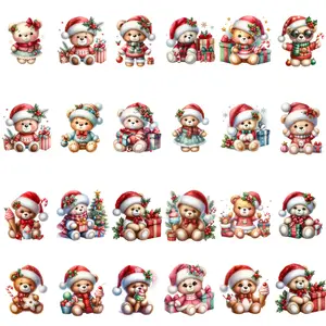 36 Piece Christmas Teddy Bear Iron-On Patches, Holiday Design, Easy Peel & Stick Heat Transfer Stickers for DIY Crafts