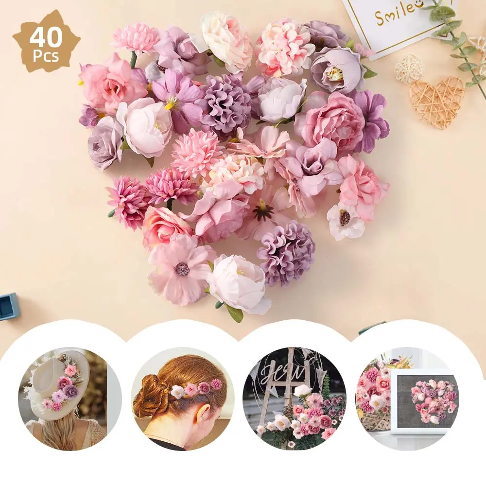 40PCS Artificial Silky Rose Bouquets - Decorative Flower for Bridal Arrangements, Home Decor, Reusable Sports & Outdoor Event Decor (Pink, Long-Lasting)