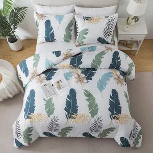 Boho Comforter Set Twin Bohemian Twin Size Comforter Set, Tropical Botanical Palm Leaf Bedding Sets for All Season Soft Lightweight(1 Comforter & 1 Pillowshams)