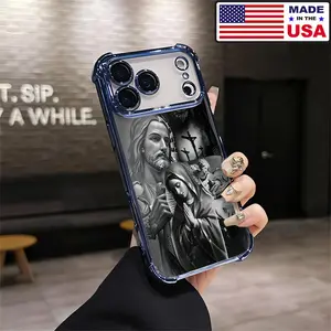 Jesus Mary Black and White Religious Tattoo Chicano Christian Aesthetic Design Pattern Casing For iPhone 17 16 15 14 13 12 Samsung 22 23 24 25 Plus Pro Max Ultra Soft Silicon TPU Shockproof Protector Vintage Unique Fashion Mobile Phone Case