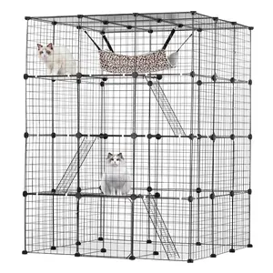 VEVOR Large 4-tier Cat Cage, 41 x 41 x 55", Detachable Metal Wire Cat Enclosure, with 4 Front Doors Hammock Ramp ladders, Indoor & Outdoor Crate Exercise Place Ideal for Kitty, Small Animals, Black