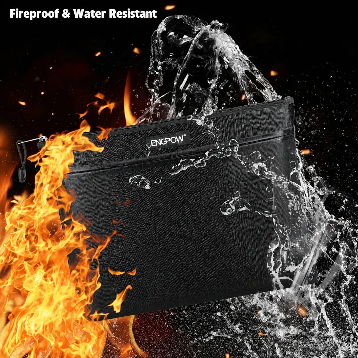 2-Pocket Fireproof Document Bag, Waterproof Storage Organizer for Cash, Passport & Valuables Protection