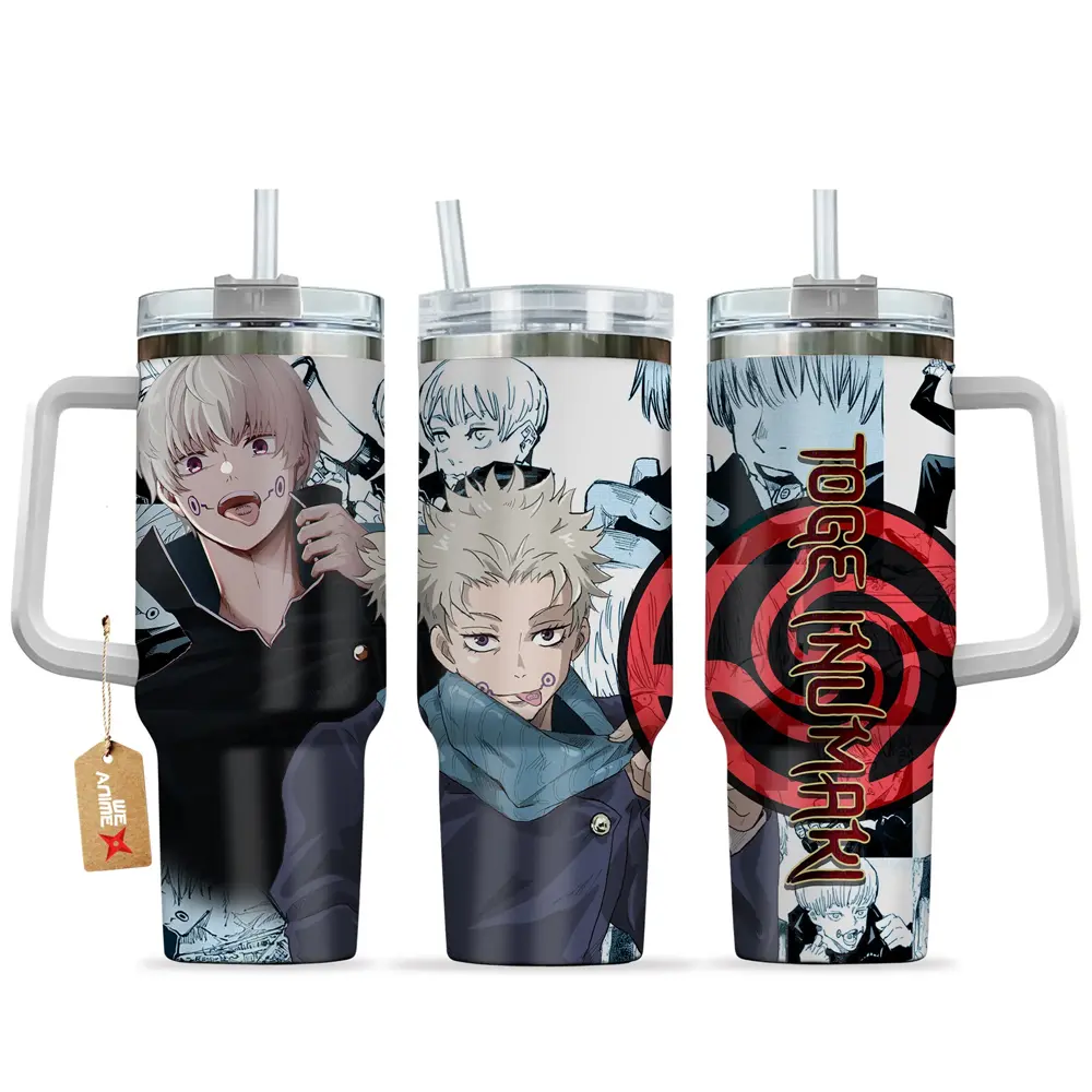 STORMMECH2 - 40oz Toge JJK Insulated Portable Beverage Flask - Double-Wall Vacuum Stainless Steel, Cartoon Design, Washable Leakproof Straw Lid with Black Cap & Handle, 12H Hot/24H Cold Retention, Valentine Gift Drinkware, Flasks