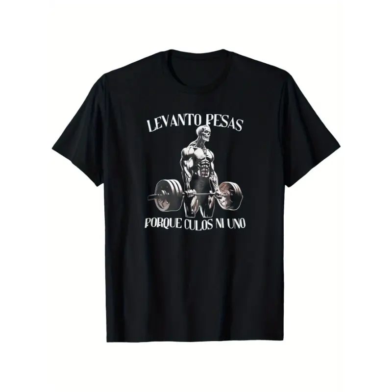 Men's 100% Cotton Shortleeve T-Shirt - Minimalist Round Neck Graphic Top, Black, Funny Sarcastic Quotes, Fitness Muscular Man All Over Print, Foldable Unisex Menswear Gym Streetwear Clothes, Shortsleeve, Casual, Fabric
