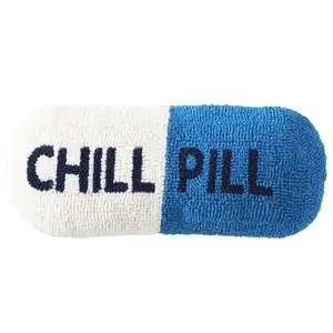 Chill Pill Decorative Pillow in Vanilla & Cobalt Blue