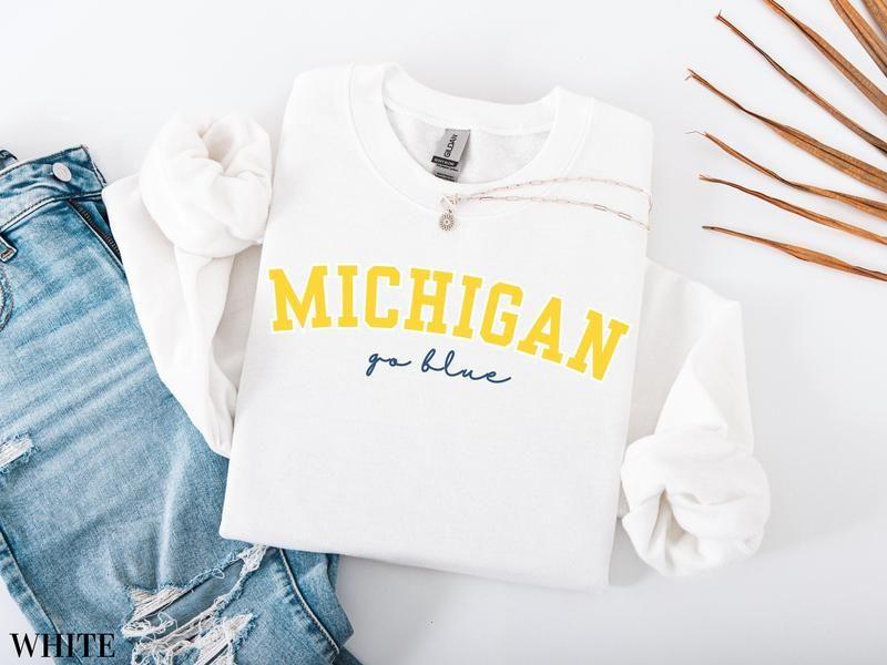 Wolverine Blue Team Shirt – Vintage College Game Day Crewneck, Football-Inspired Varsity Sweatshirt for Adults and Youth, Classic Sports Fan Outfit, Made in USA. LKD