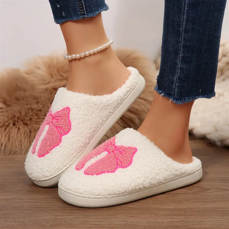 Women's Cute and Cozy Fleece Plush Slippers with Adorable Bow for Women Indoor Outdoor Shoes Winter Warm Mini Snow Boots