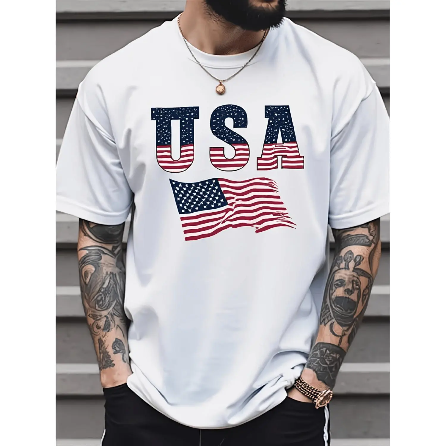 USA Flag Print Short Sleeve T-Shirt for Men Casual Summer Top Tees Men'S Casual Short Sleeve Graphic Printed T-Shirt Comfortable 2026 Summer Machine Washable Fashion T-Shirt