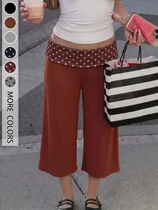 Vintage Wide Leg Pants for Women, High Waist Slimming Flowy Commuter Seven-Eighths Pants, Retro Style Long Trousers for Daily Wear