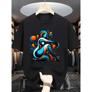 Vibrant Abstract Print Summer Fashion T-Shirt For Men With Comfortable Polyester Blend And Stylish Round Neck Design