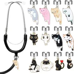 12 Pieces Cute Cat Adjustable Stethoscope ID Name Tags Personalized Nurse Appreciation Gift for Nurses Doctors Women Students Accessories Decor