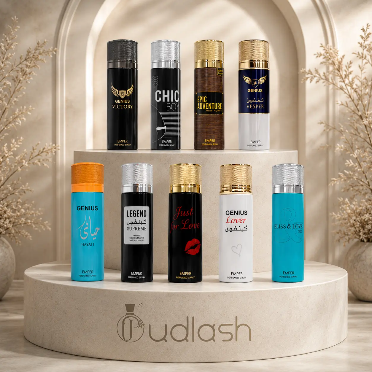 Oudlash Bundle | Emper Body Spray | Hayati + Legend Supreme + Lover + Vesper + Epic Adventure + Genius Victory + Bliss and Love + Just For Love + Chic Boy | Unisex Fragrance | 200ML | Eau De Parfum | Mandarin Orange, Orange, Saffron, and Sage.