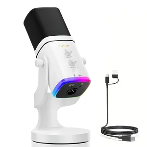 Dynamic Microphone for Gaming, USB/XLR Desktop Stand Mic with Echo Volume Control,PC Computer Gaming Streaming Microphone with RGB Light, Mute Button, Live Streaming Equipment