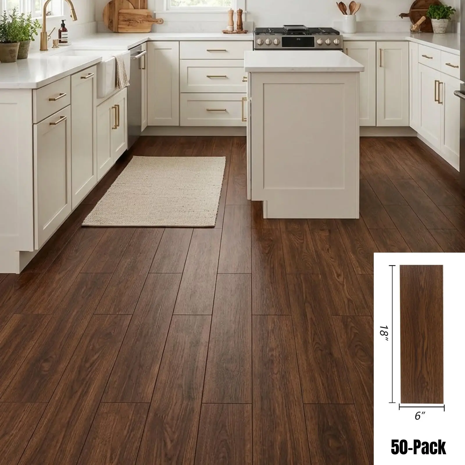 YIPSCAZO 50-Pack Peel and Stick Vinyl Wood Flooring  6" X 18" in Rustic Walnut Ugrade Core Wood Look Vinyl Plank Durable and Easy-to-Clean Vinly Flooring Perfect for DIY Projects