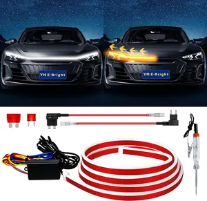 Dynamic Scan Start Up Hood Light Strip Sequential Flowing Turn Signal Lights Flexible DRL Daytime Running Car Led Light Strip Exterior, Dual Color Amber White Switchback V inch ( Set)