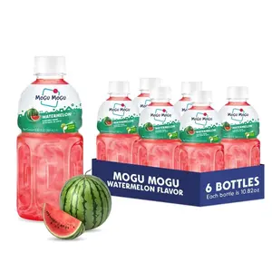 Mogu Mogu Watermelon Juice Drink with Nata de Coco (Coconut Jelly) – Chewy Fruit Beverage for Kids & Adults, 6 Pack Bottles, 10.82 fl oz Each