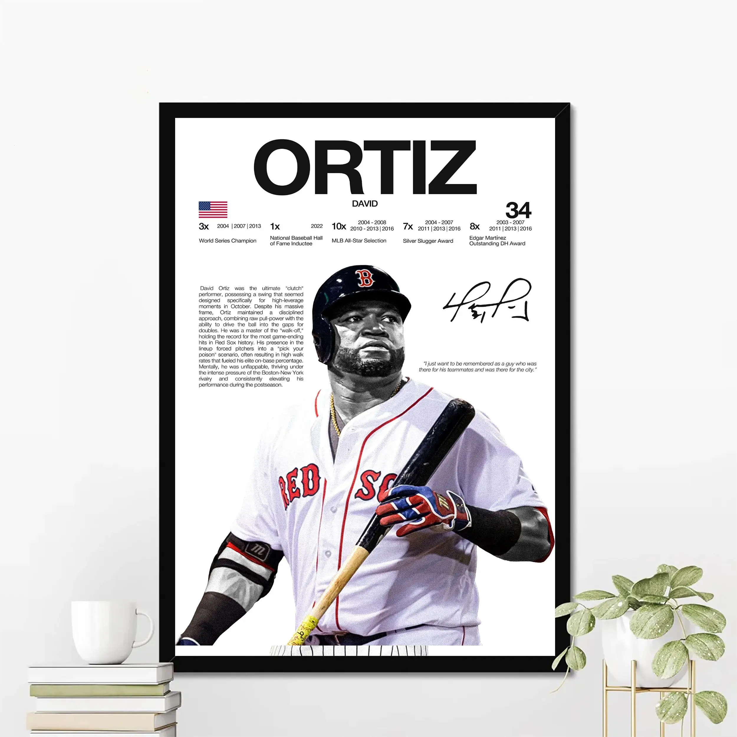 David Ortiz Boston Baseball Poster | Hardline Series Wall Art | Aesthetic Game Day Decor | Sports Fan Gift