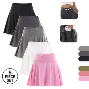 5Pcs Pleated Tennis Skirt for Women with 4 Pockets Women's High Waisted Athletic Golf Skorts Skirts for Running Casual