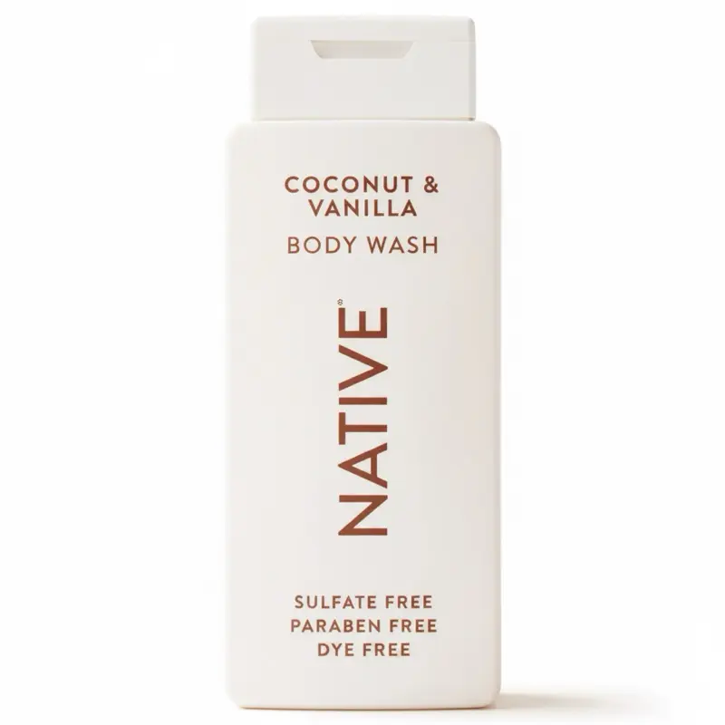 Native Coconut & Vanilla Body Wash - Gentle Daily Cleanse, Sulfate-Free, Paraben-Free, Dye-Free, Creamy Lather, Warm Scent, Body Care, Shower Routine