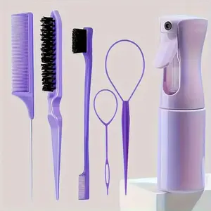 Hair Styling Kit for Salon 6 Counts Tool Set with Brush Spray Bottle Braiding Tool Rat Tail Comb for All Hair Types Salon Tools Accessories Brushes