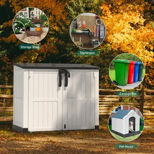 LHBCRAFT  outdoor Resin Horizontal Storage Shed Multifunctional Use, Easy to Install, Large Storage , WeatherResisfant , springtokEasy Clean , Lockable Door outdoor Resin Horizontal Storage Shed,Christmas gift