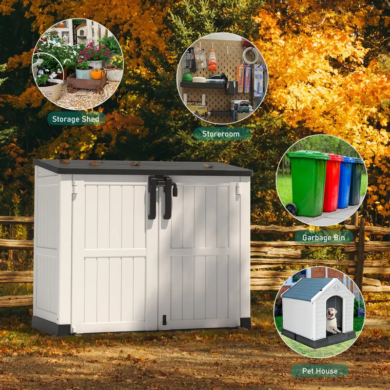 LHBCRAFT outdoor Resin Horizontal Storage Shed Multifunctional Use, Easy to Install, Large Storage , WeatherResisfant , springtokEasy Clean , Lockable Door outdoor Resin Horizontal Storage Shed,