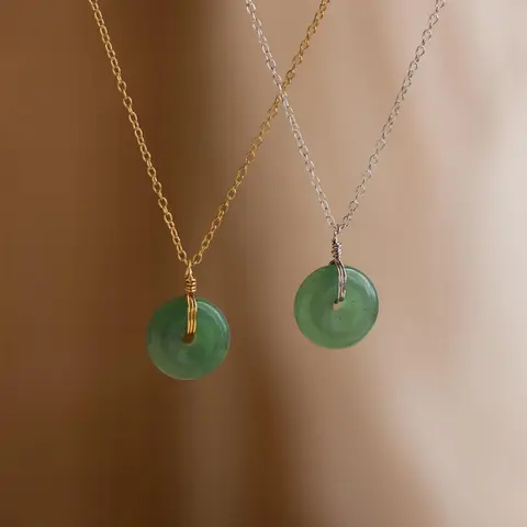 Round Jade Pendant Necklace by Caitlyn Minimalist - Dainty Green Gemstone Coin Necklace in Gold & Silver - Boho Jewelry - Gift for Her