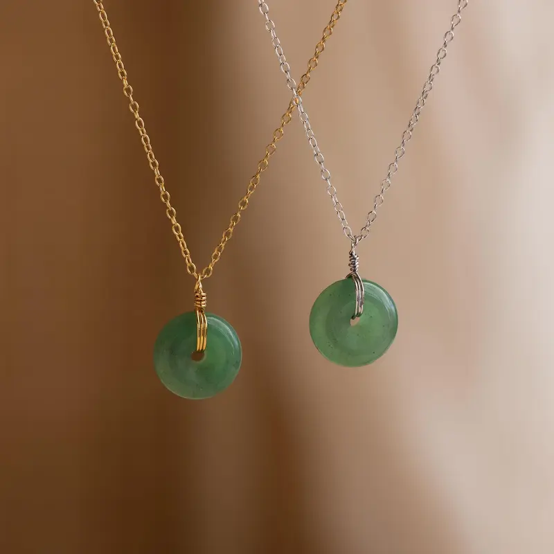 Round Jade Pendant Necklace by Caitlyn Minimalist - Dainty Green Gemstone Coin Necklace in Gold & Silver - Boho Jewelry - Gift for Her