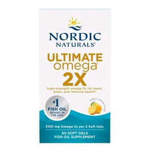 Nordic Naturals Ultimate Omega Dietary Supplement - 2x Concentrated Lemon-Flavored GMO-Free Omega-3, 60 Softgels for Easy Intake & Health Support, Monthly Supply, Vitamin & Healthcare Aid