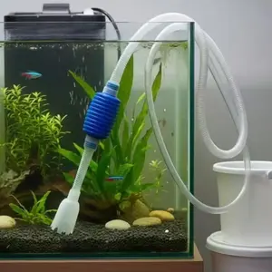 Two-In-One Aquarium Bottom Cleaner and Pump, Adjustable Siphon Vacuum with Long Tube Kit, Portable Fish Waste Filter and Water Changer