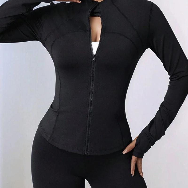Zipper Long Sleeve Sports Jacket for Plus Size Women, Slim Fit, Thumb Hole Cuffs, Gym Yoga Running Outerwear season lady Zipper Long Sleeve Sports Jacket for Plus Size Women, Slim Fit, Thumb Hole Cuffs, Gym Yoga Running Outerwear season lady