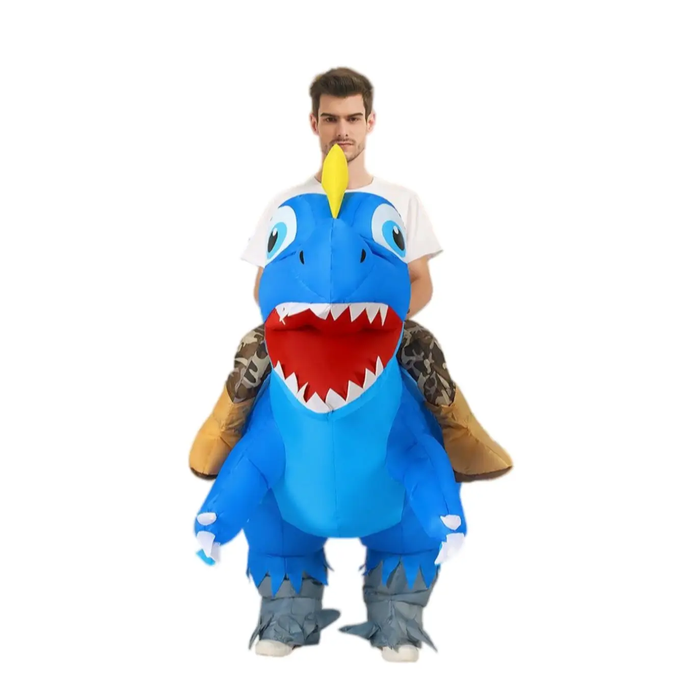 Halloween Christmas Blue Chicken Hat Dragon Inflatable Costume, Dinosaur Costume Inflatable, Funny Party Prank Props for Adults, Holiday Festival Performance